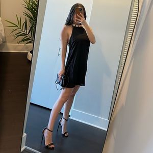 Black Flowy Dress With Gold High Neck Choker